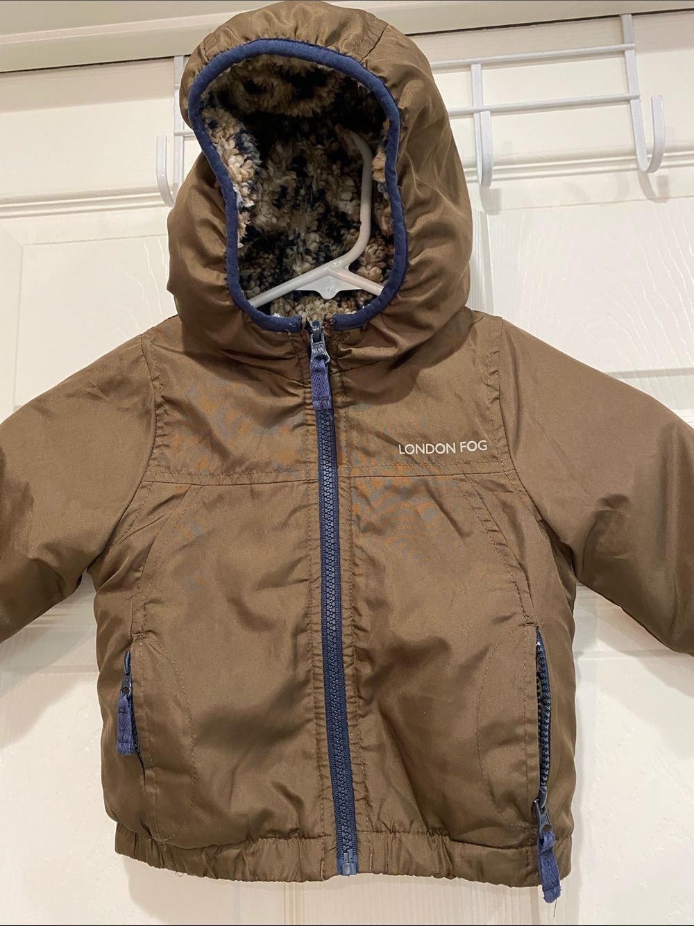 London Fog Kids Brown Hooded Puffer Jacket with Lining  12 months